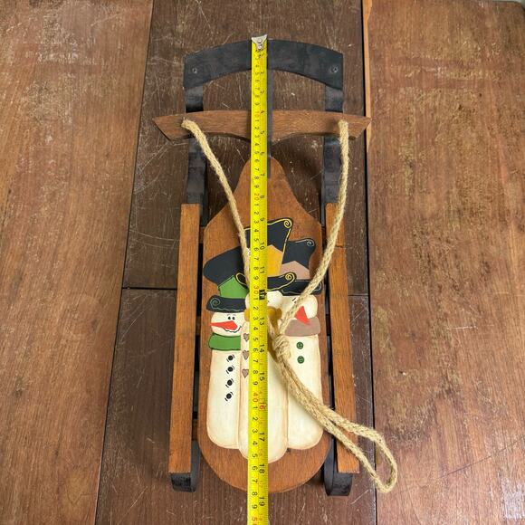 Craft Fair‎ Wood Metal Decorative Snow Sled with hand painted rustic snowmen - Picture 6 of 6